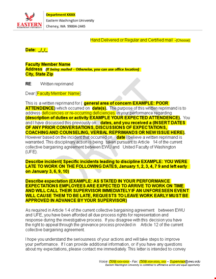 faculty letter of reprimand example - written reprimand template template