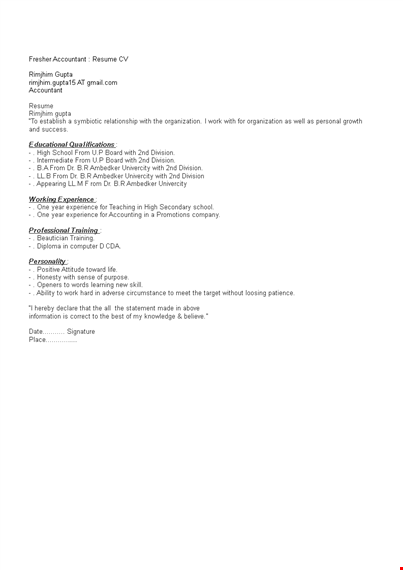 resume for accountant job fresher template