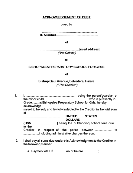 iou template - payment, creditor, address | acknowledgment template