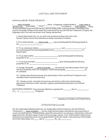 create your last will and testament template - protect your legacy template