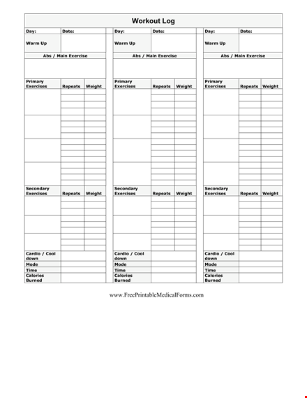 free workout template for weight training with exercises and repeats template