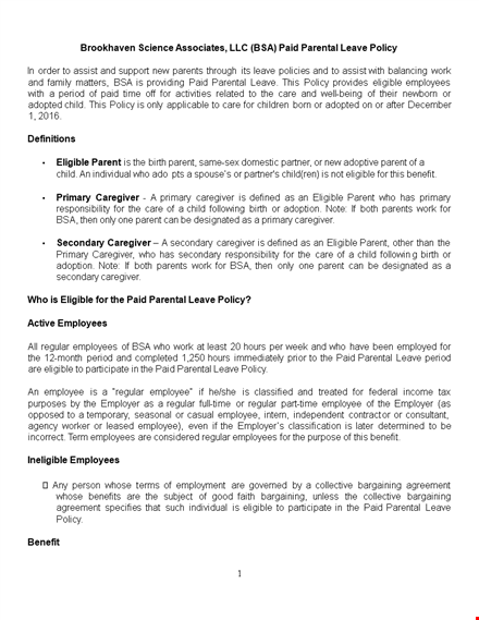 paid parental leave policy template