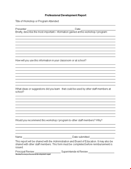 professional development report template word template