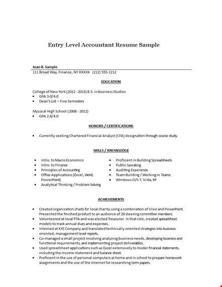 entry level accountant resume sample template