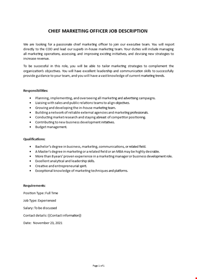 chief marketing officer job description template