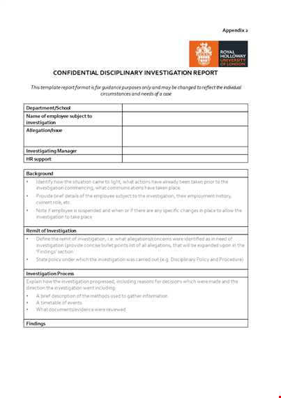 disciplinary investigation report template - gather evidence and investigate allegations template