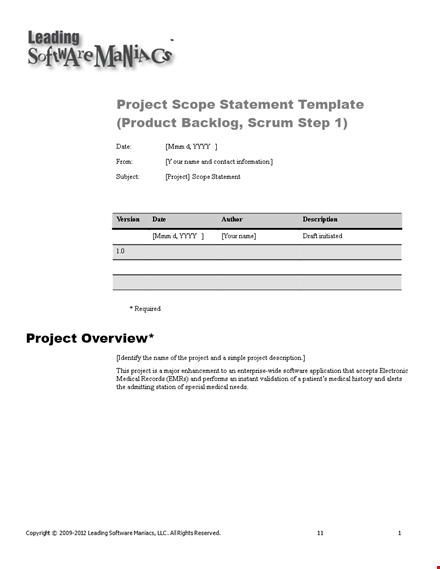 project scope example template