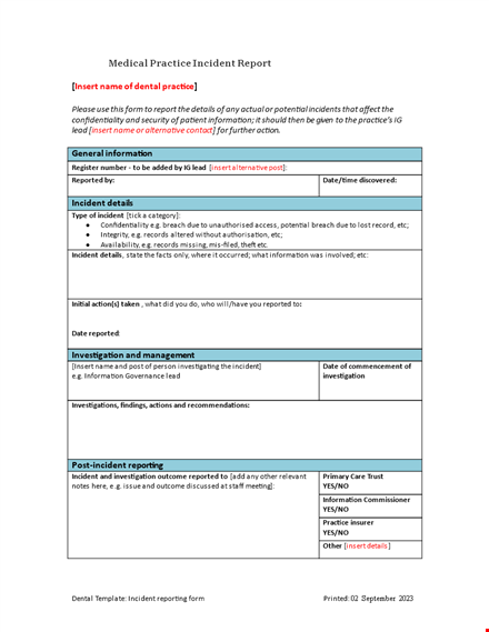 medical practice incident report template