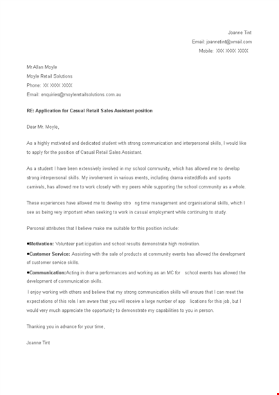 student first job cover letter template
