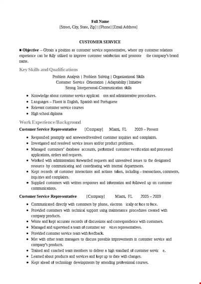 sales customer service resume template