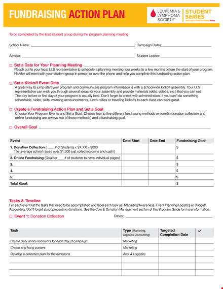 fundraising event action plan template template