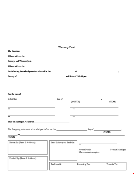 warranty deed template - prepare your legal document easily template