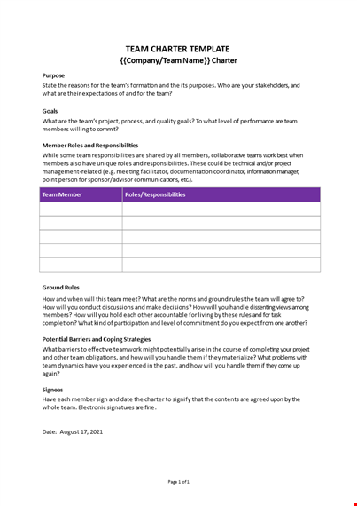 team charter template  template