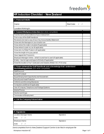 hr induction checklist template