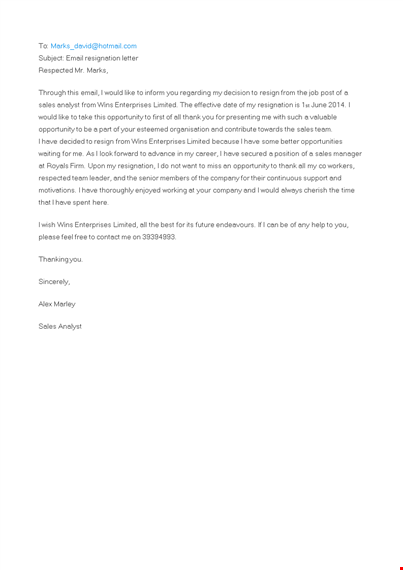 resignation letter template for sales professionals | enterprises template