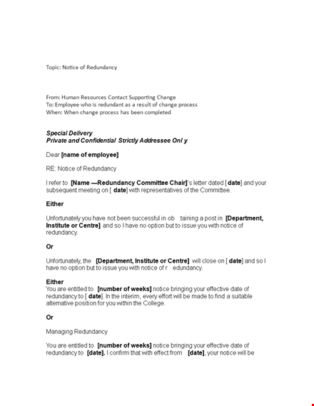 two week redundancy notice letter example template