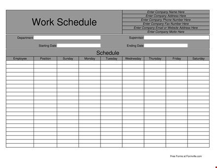 work scheduling template - company, phone number, address | enter template