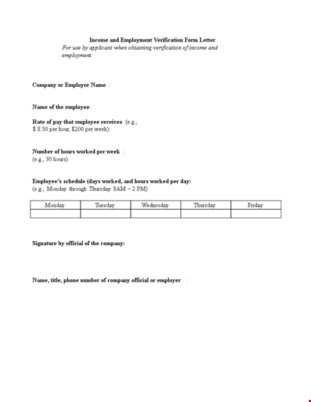 income and employment verification form letter | company verification template