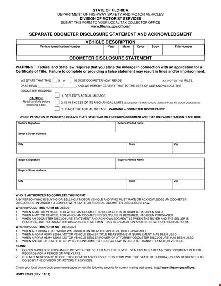 vehicle odometer disclosure statement - state required odometer disclosure template