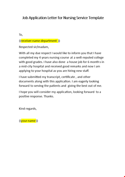 job application letter for nursing service template