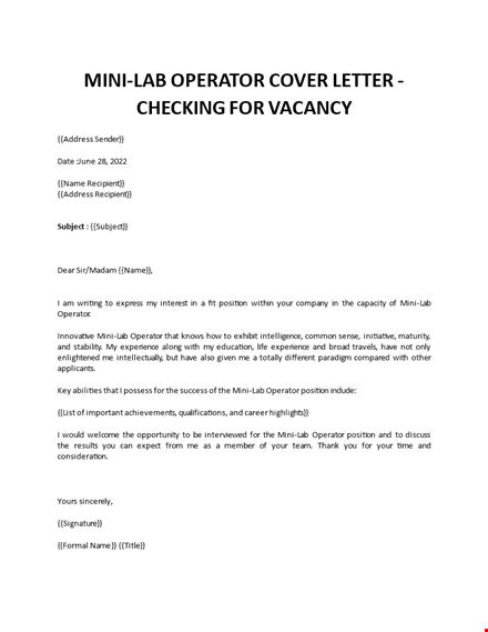 lab operator cover letter template