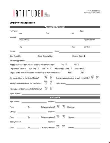 simple employment application template | streamline hiring process, collect employment details template