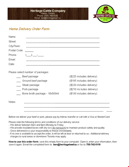 download sample delivery order form - easy order and efficient delivery (includes package) template