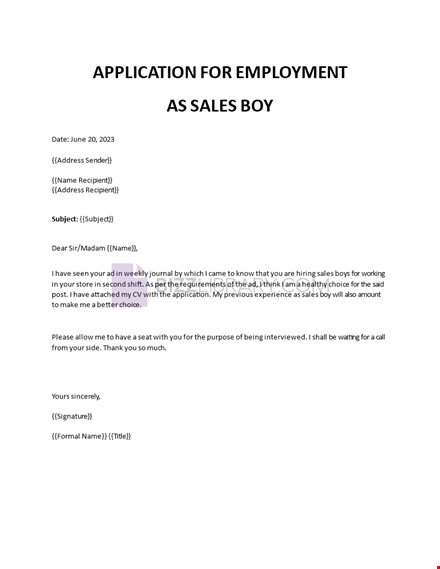 application for employment as sales boy template