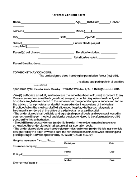 parental consent form template for hospital | medical child consent - undersigned template