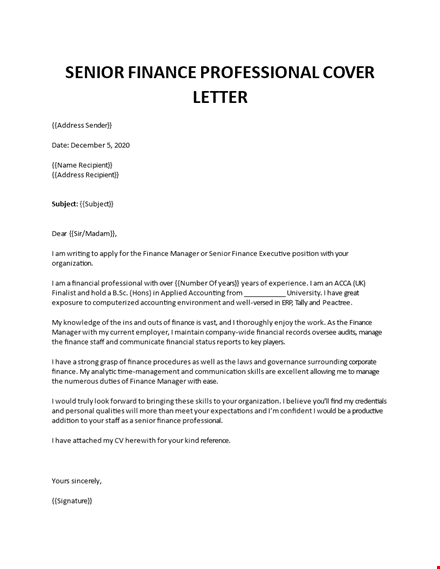 senior finance professional cover letter template