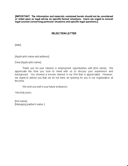 professional employment rejection letter template