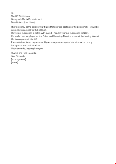 resume email cover letter format template