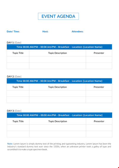 event agenda template a template