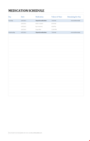 medication schedule template to organize your thyroid medication beforehand template