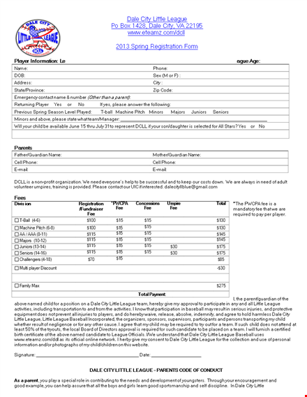 printable registration form template template