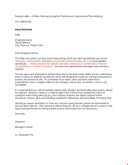 staff warning letter format template