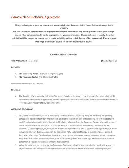 sample word non disclosure agreement template template