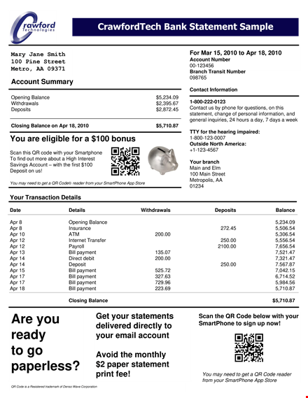 sample bank statement template template