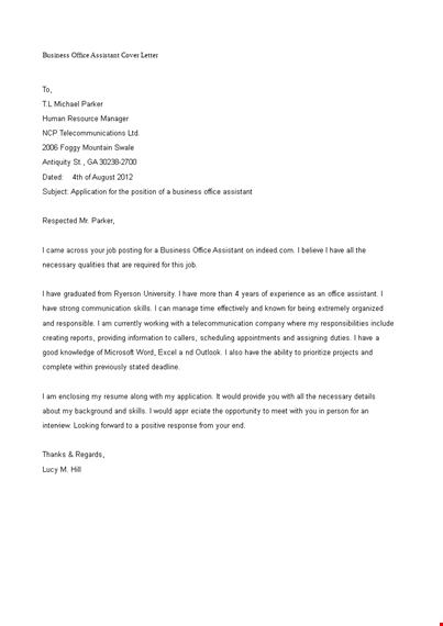 employment cover letter template
