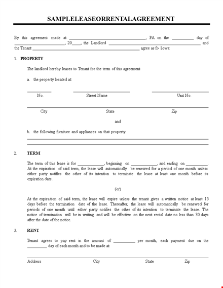 lease rental agreement - tenant and landlord terms template