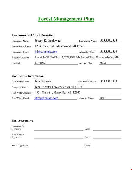 water and forest management plan template