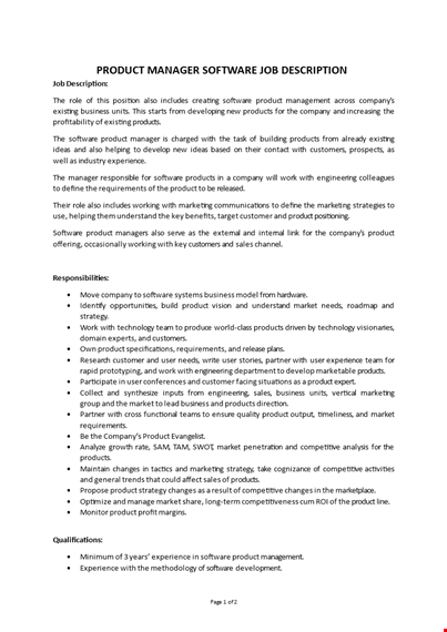 product manager software job description template