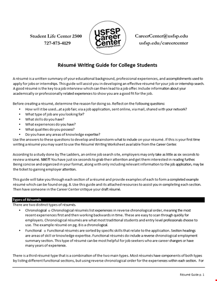 college student resume: experience, information, section - build a winning career document template