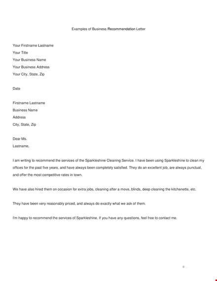 recommendation business letter example template