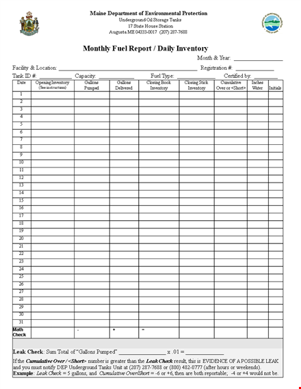daily inventory format - track your gallons with efficient closing template