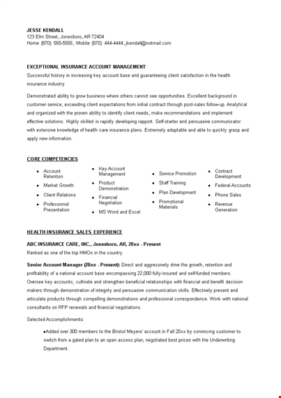 insurance account manager resume template
