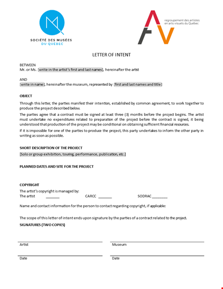 project contract letter of intent between parties template