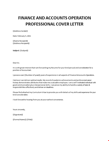 finance & accounts operations cover letter template