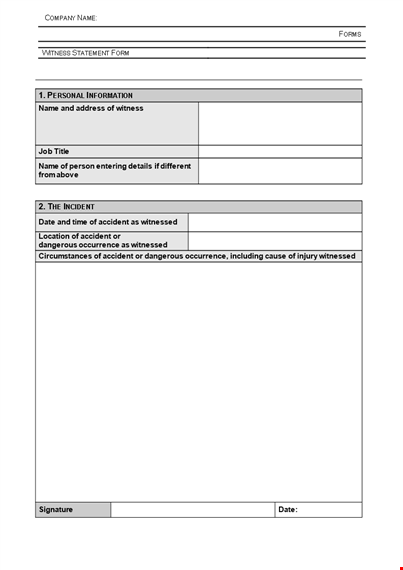 witness statement form - provide accurate account of accident occurrence template
