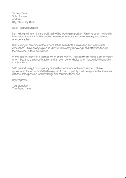 resignation letter for personal reasons | school science teacher template